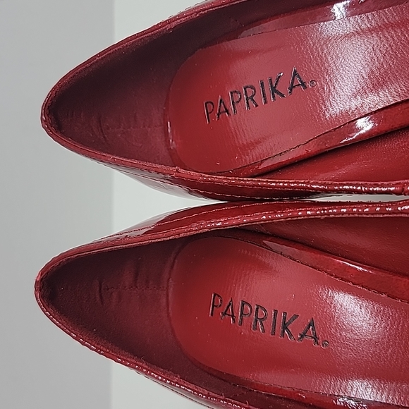 Paprika Red Faux Patent Leather Open Toe High Heels Shoes (Read Flaws) 6 - Picture 5 of 12